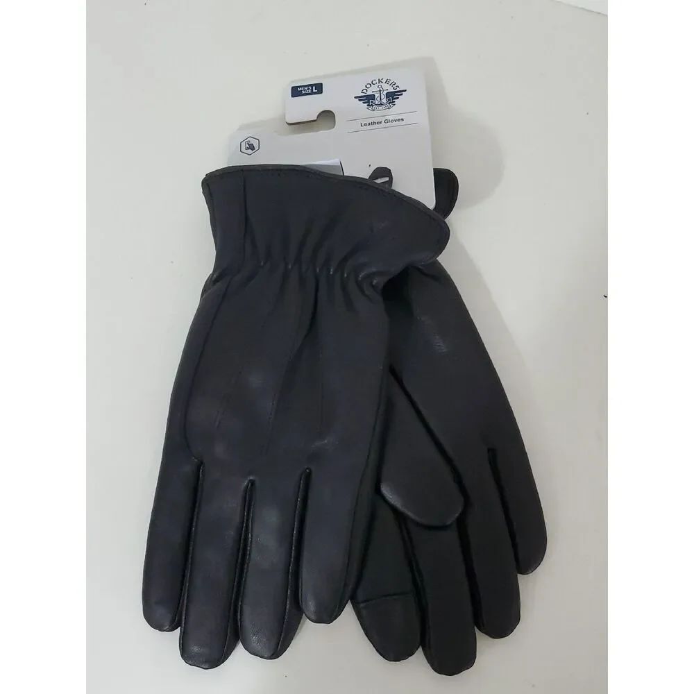 Dockers Men’s Black Leather Gloves Easy Texting Lined Large NWT